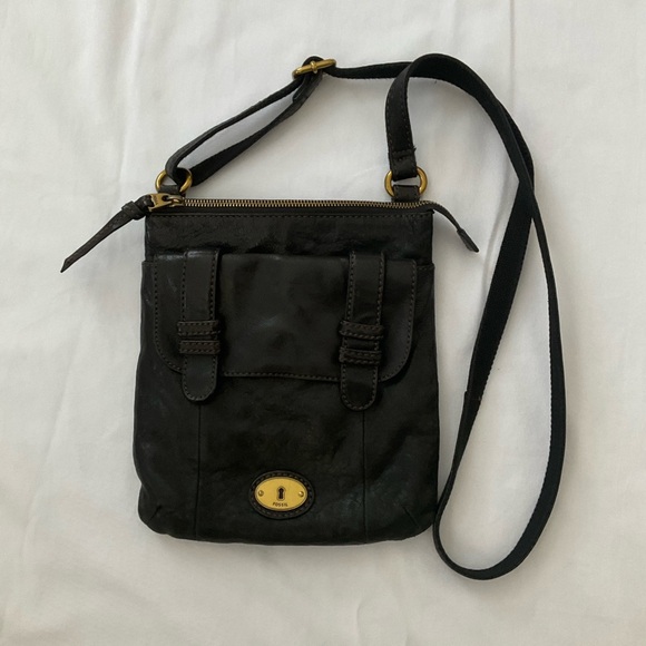 Fossil Black Leather Crossbody with Brass Accent - Picture 3 of 16